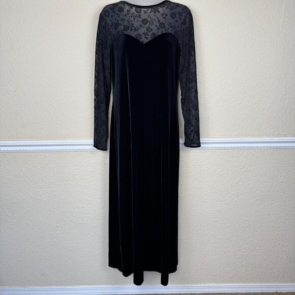 Robbie Bee Dresses & Skirts - Vintage Black Velvet Maxi Long Dress Sheer Sleeve Whimsigoth Y2K Size 10